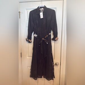 Chic Black Midi Dress with Patterned Accents